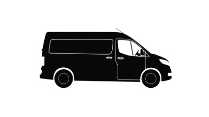 Black silhouette of a van against a isolated on white background