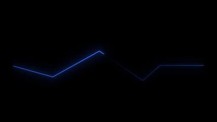 Abstract glowing blue neon line graph or audio waveform animation on a black background, representing digital sound, music visualization, or data flow