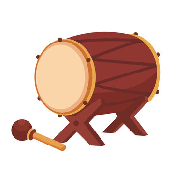 Traditional Bedug Drum Ramadan Wooden Islamic Drum Flat Design