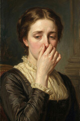 Hers and his funny bathroom art illustration. Playful humor inspired wall decor for restroom space with classic painting parody style