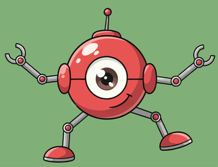 Cute Red One-Eyed Dancing Robot