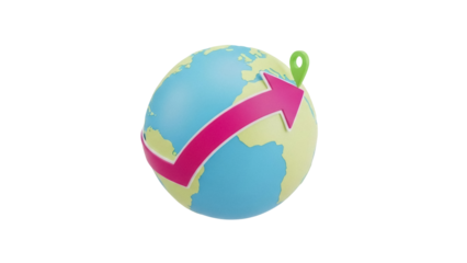 Isolated Globe with Pink Arrow Depicts Global Shipping, Travel and Trade Route