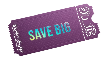 Isolated coupon ticket with savings offer for retail commerce and financial opportunity