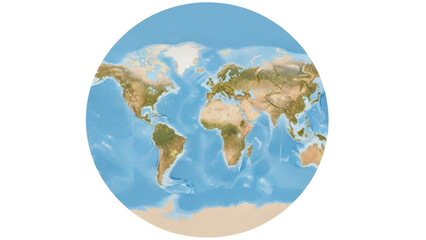 Isolated world map view, geography study, globe in circular view, continents and oceans © Claudia