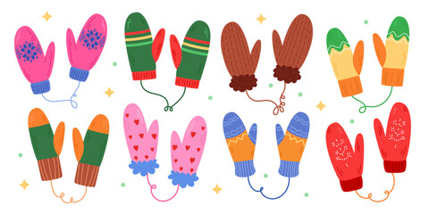 Winter glove. Snow mitten. Cozy design for hands. Child element fashion. Knitted glove, seasonal clothing. Warm pattern. Christmas, New Year apparel. Vector tidy cartoon flat isolated illustration