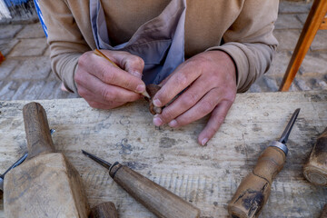 Wood carving workshop in Itchan Kala, Khiva old city, Uzbekistan