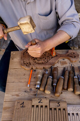 Wood carving workshop in Itchan Kala, Khiva old city, Uzbekistan
