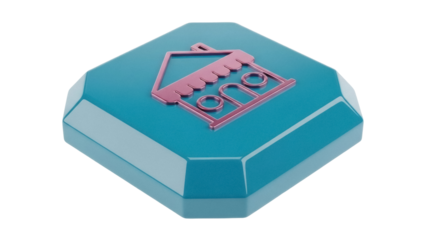 Isolated turquoise box embossed with house outline, modern architecture design, graphic element