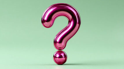Shiny pink question mark on a soft green background.