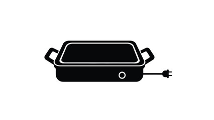 Black silhouette of electric baking dish with plug isolated on white background