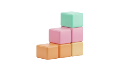 Isolated stack of six pastel-colored toy blocks on a plain surface for creative childhood concepts