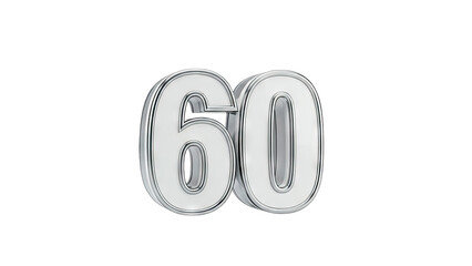 60 Number - Silver Metallic Isolated on White Background