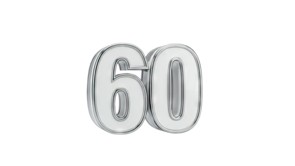 60 Number - Silver Metallic Isolated on White Background