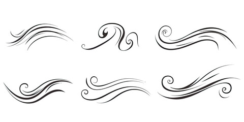 Fototapeta premium Set of elegant black swirl swoosh and underline calligraphy strokes with flowing curved lines and minimalist hand drawn design elements for decoration and graphic use