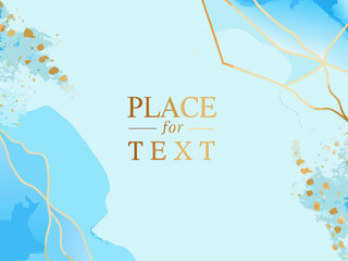 Abstract blue and gold marble texture with space for text placement