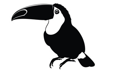 Obraz premium Black silhouette of a toucan bird with large beak isolated on white background
