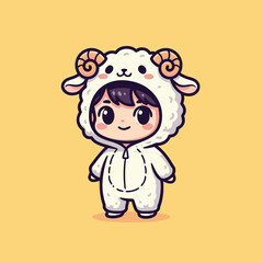 Obraz premium Cute cartoon child wearing a sheep costume.