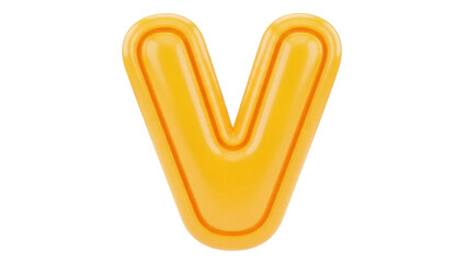 Isolated yellow plastic letter V, learning resource for children, education concept, preschool