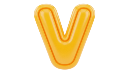Isolated yellow plastic letter V, learning resource for children, education concept, preschool