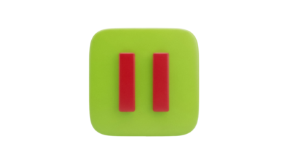 Isolated pause symbol, round green square button with two red vertical rectangles inside