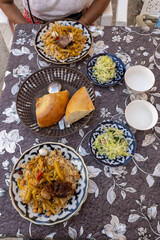 Plov meal served in Tashkent, Uzbekistan