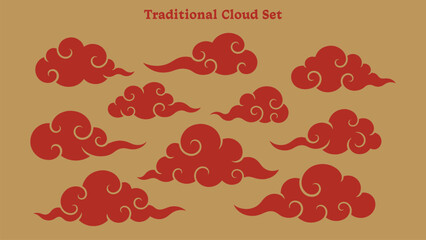 traditional cloud set chinese china japanese korean asian traditional illustrations calligraphy decorations element vector design for background and wallpaper 6