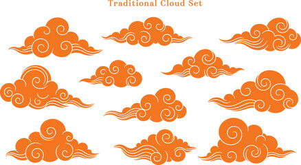 traditional cloud set chinese china japanese korean asian traditional illustrations calligraphy decorations element vector design for background and wallpaper 3