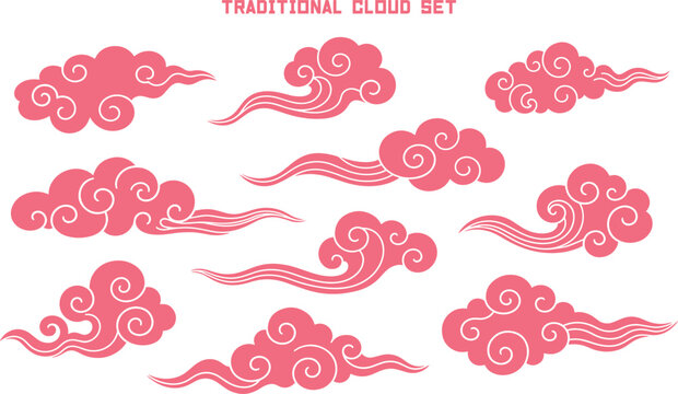  traditional cloud set chinese china japanese korean asian traditional illustrations calligraphy decorations element vector design for background and wallpaper 4