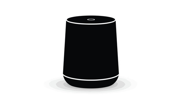 Black cylindrical smart speaker silhouette with white accents on a isolated on white background