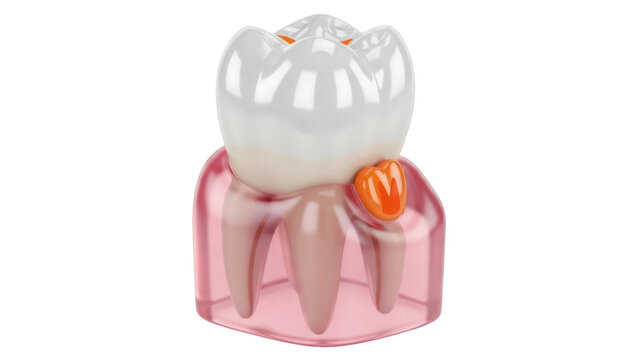Isolated tooth gum model showing inflammation, dental anatomy illustration, educational tool