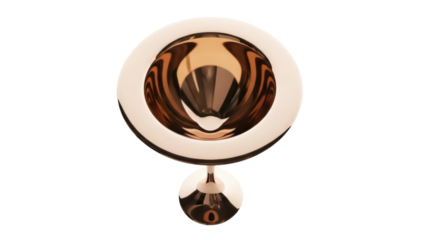 Isolated shiny ornamental object with circular design featuring distorted reflection