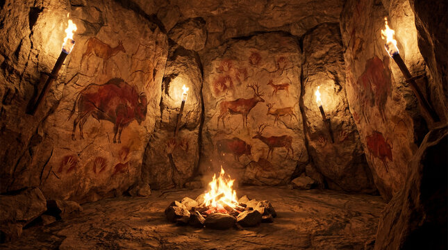 Ancient prehistoric cave art paintings historical archaeology anthropology primitive human civilization cultural heritage storytelling rock art depicting hunting scenes animal depictions