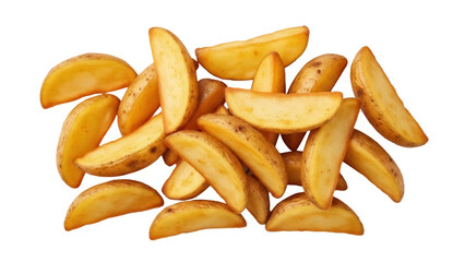 Isolated pile of potato wedges delicious meal, appetizers fried in oil for party snacking