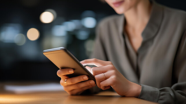Faceless night woman hands and smartphone tablet and planning in dark office desk startup or company, businesswoman with phone digital app and cloud computing working late, defocus - Powered by Adobe