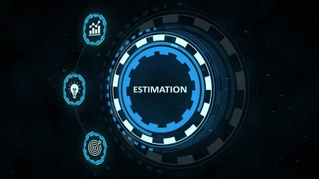 Futuristic hud element with estimation text on dark background. Business, Technology, Internet and network concept.