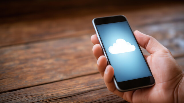 Cloud technology on smartphone device, mobile computing platform, portable digital storage, handheld internet access, wireless data connectivity, phone-based cloud services, with c - Powered by Adobe