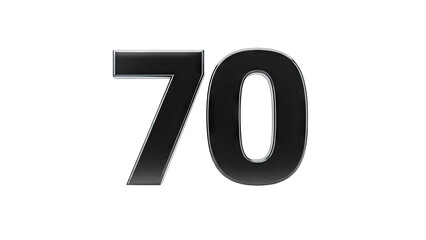 Black 3D Number 70 on White Background