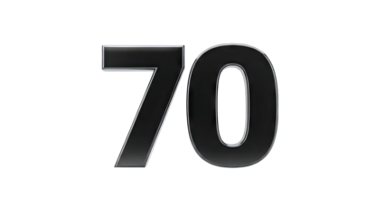 Black 3D Number 70 on White Background