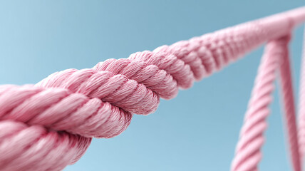 Close-up of a pink rope against a blue sky background.