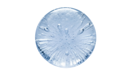 Isolated sphere of water with air bubbles showing radial streaks, translucent, gel, clear