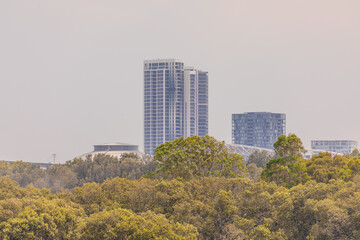 Fototapeta premium view of Parramatta River Sydney Harbour between Balmain Gladesville Birkin Head Point and Roselle on the Bay Run Sydney NSW Australia