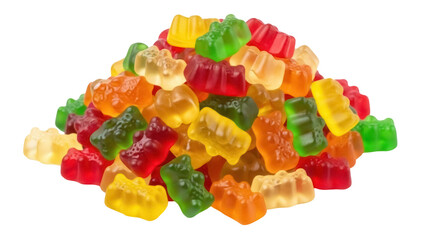 Isolated pile of colorful gummy bears, soft jelly candies, delicious treat for children © Claudia