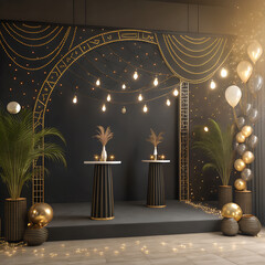 Premium Party Background with Dark Neutral Tones and Blurred Gold Glow