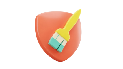 Isolated paint brush tool on orange shield shape for art and painting projects