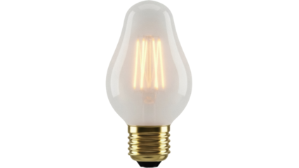 Isolated filament LED light bulb with modern design emitting soft, warm light for fixtures