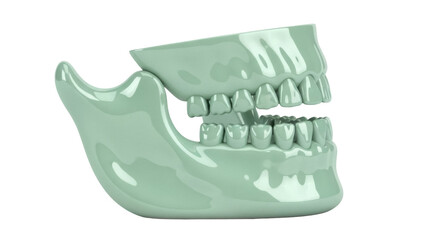 Isolated human jaw model showcasing teeth and bone structure in anatomical representation