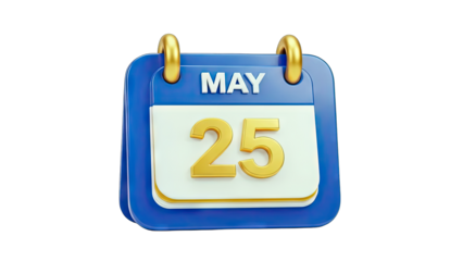 Calendar showing May 25th isolated on white background