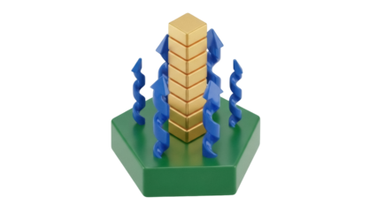 Isolated Tower Stack on Base with Arrows, Abstract Geometric Shape, Conceptual Design