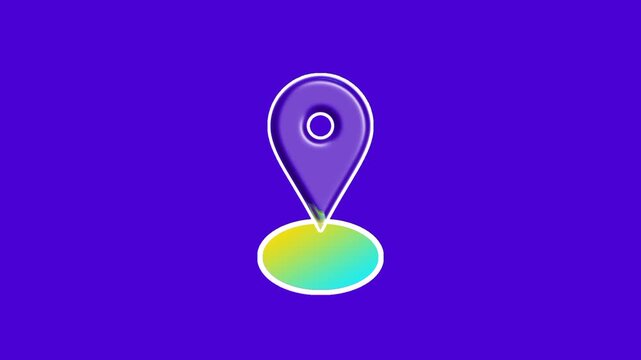 A single purple location pin icon sits atop a glowing colorful circular base on a deep indigo background to represent a specific map destination