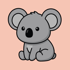 Cute cartoon koala bear sitting on a light pink background.
